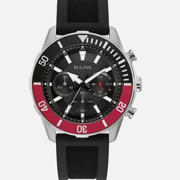 Bulova Men´s Sport 44mm GMT Red Black Silicone Quartz...